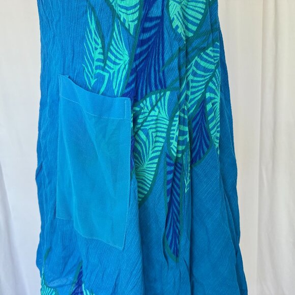 A line WOMENS summer sleeveless DRESS Turquoise BLUE FLORAL DESIGN  free size - Picture 3 of 5